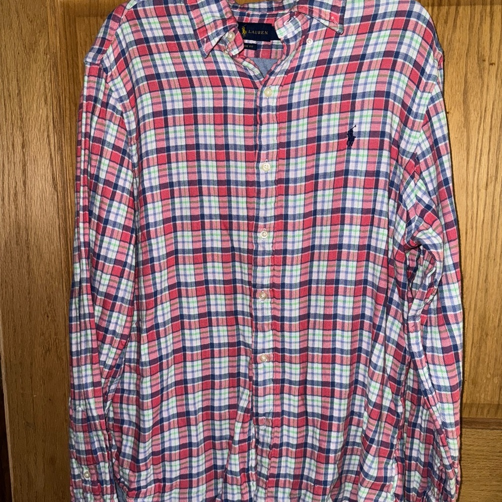 Ralph Lauren Red and Blue Casual Button Down Shirt